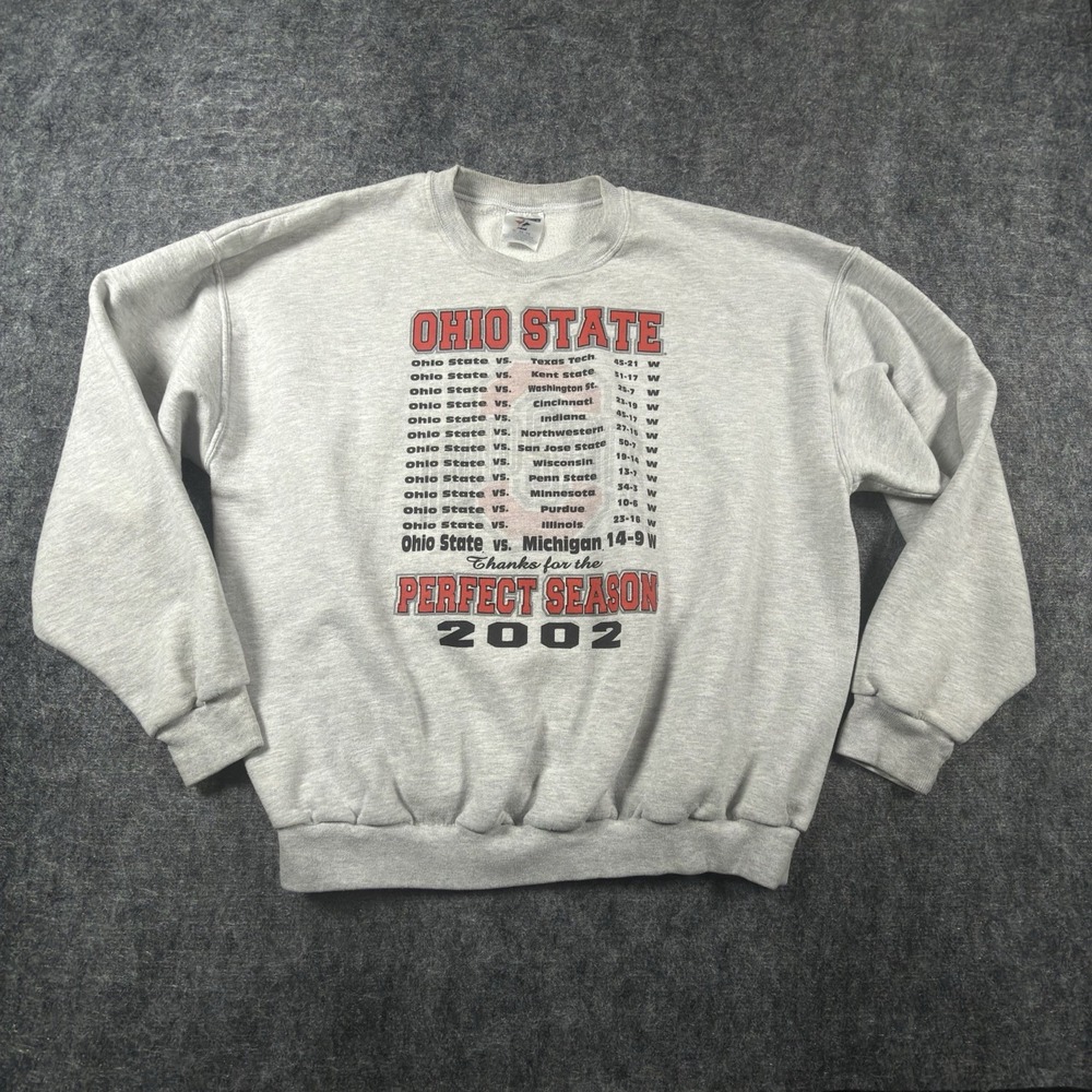Vintage 2002 Ohio State Buckeyes Perfect Season Crewneck XL Gray Jerzees NCAA